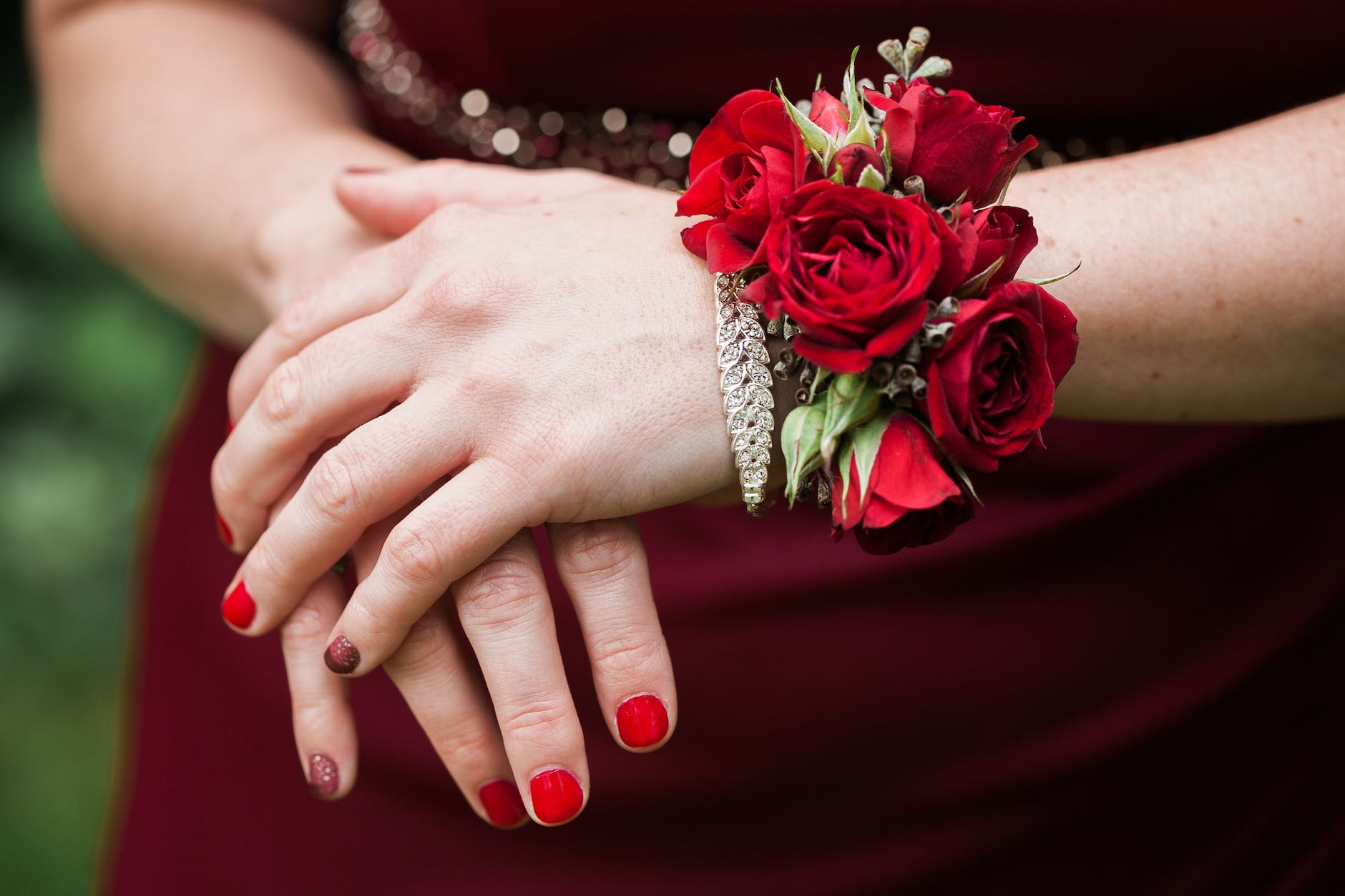 woman wearing rose bracelet